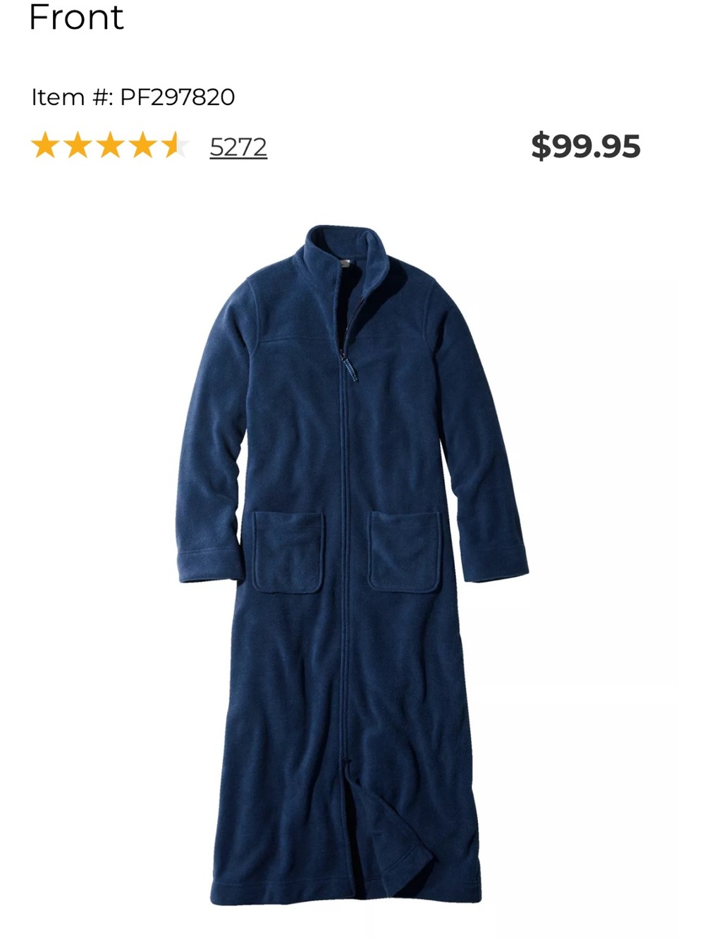 L.L.Bean Women’s XL Winter Fleece Robe Zip Front Navy Blue PF297820